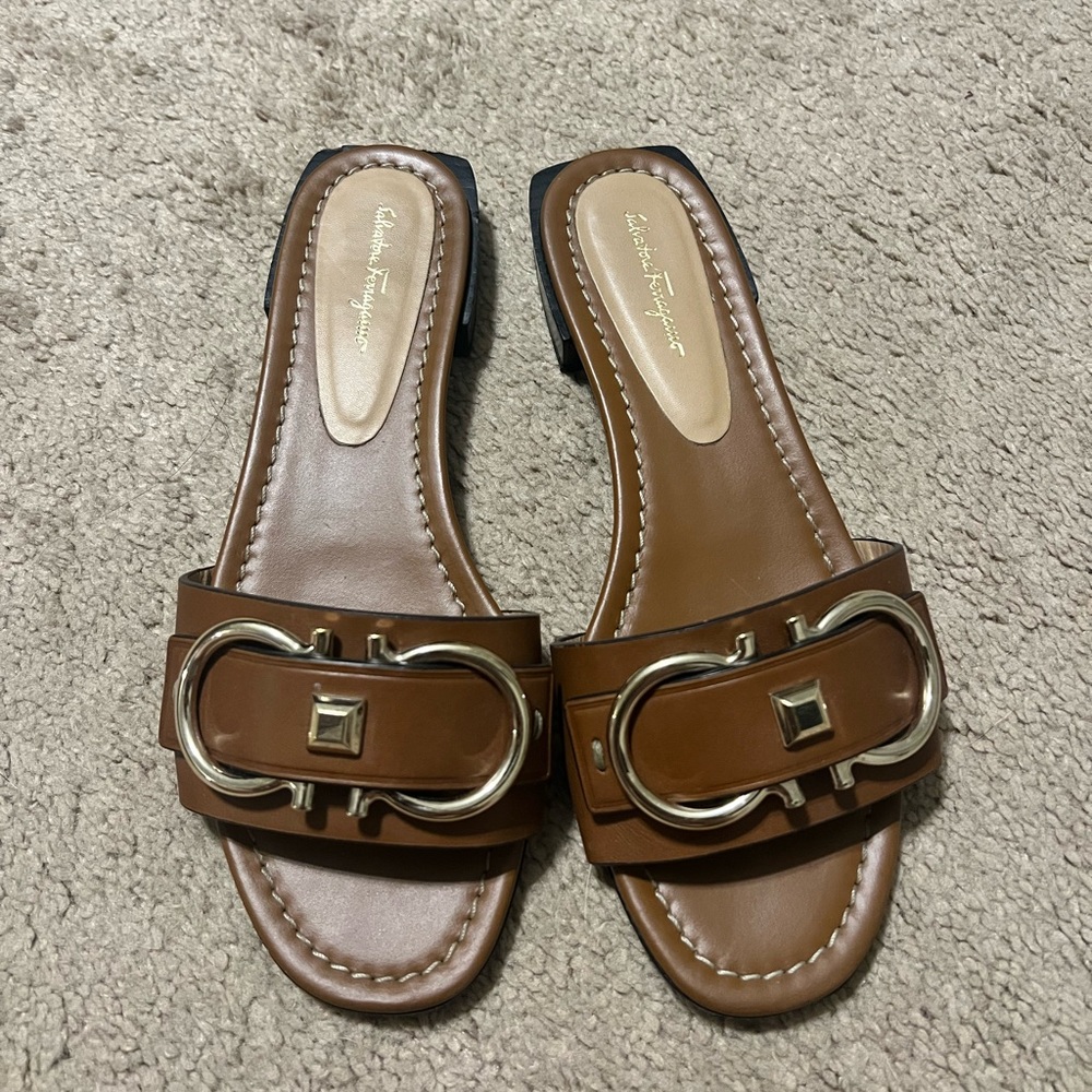 Ferragamo Leather Slide Sandals 6.5